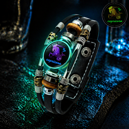 💥Buy 1 Get 1 FREE — Zodiac Guardian | Glow-in-the-Dark Leather Bracelet