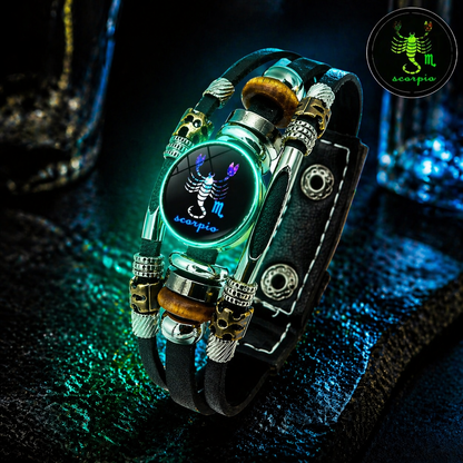 💥Buy 1 Get 1 FREE — Zodiac Guardian | Glow-in-the-Dark Leather Bracelet