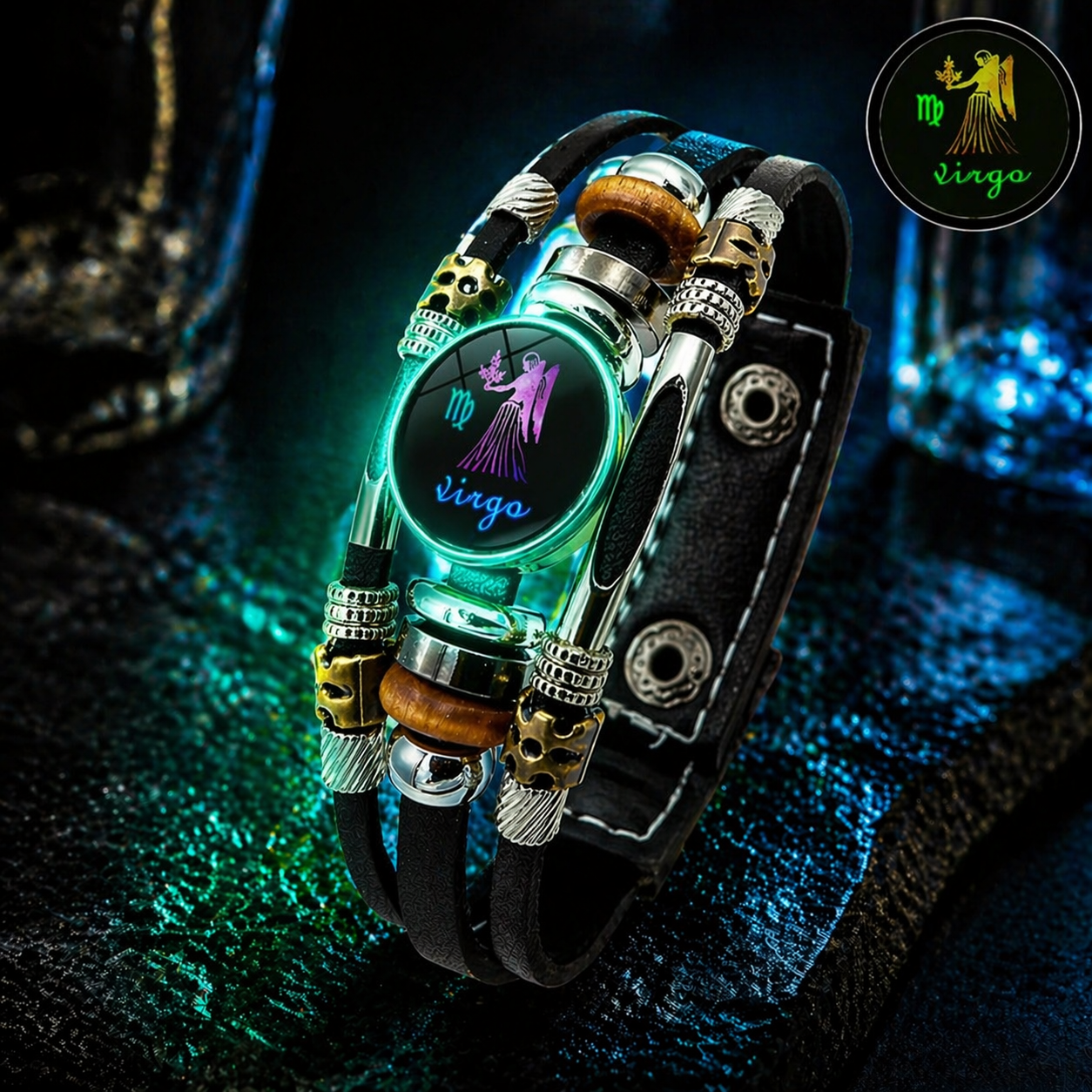 💥Buy 1 Get 1 FREE — Zodiac Guardian | Glow-in-the-Dark Leather Bracelet