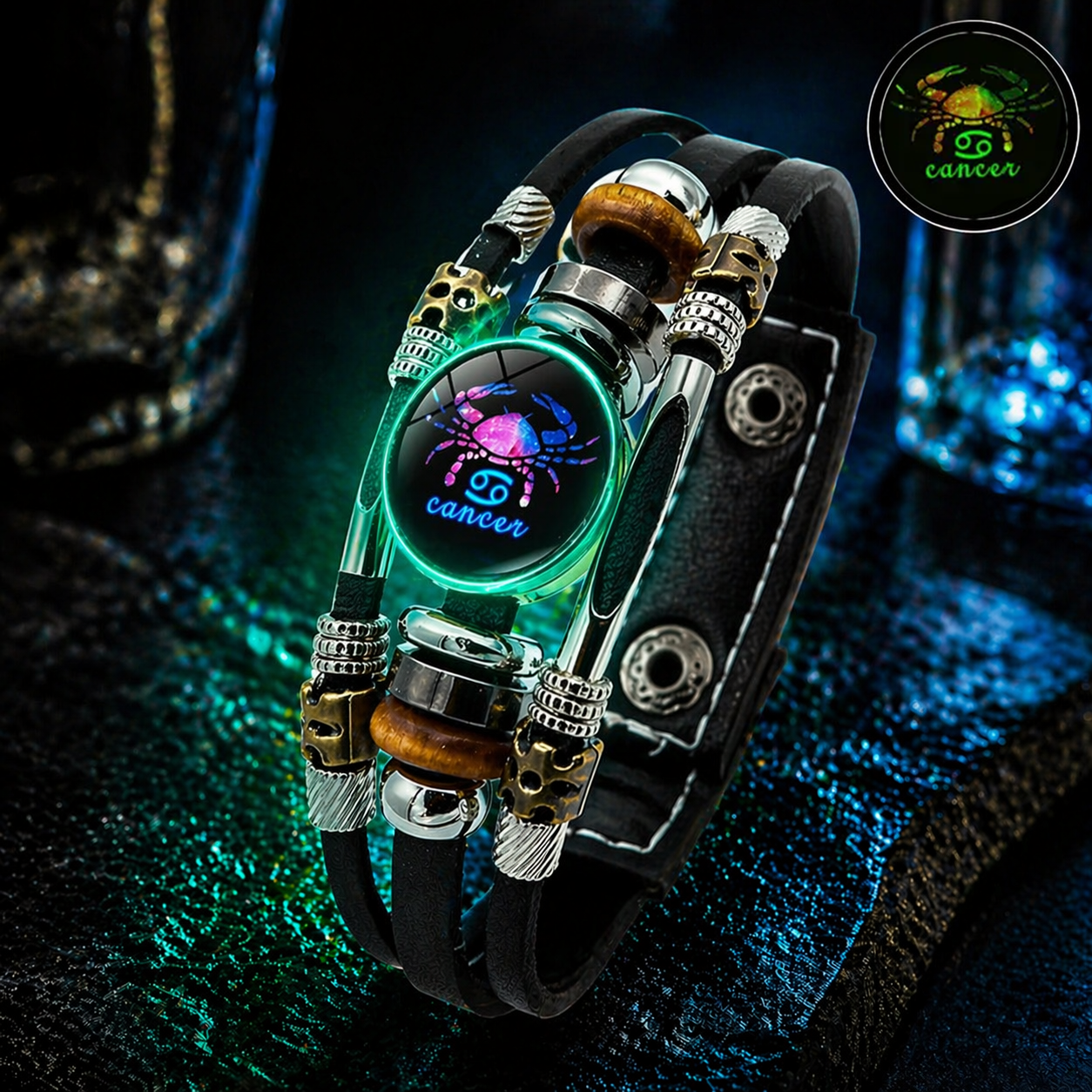 💥Buy 1 Get 1 FREE — Zodiac Guardian | Glow-in-the-Dark Leather Bracelet