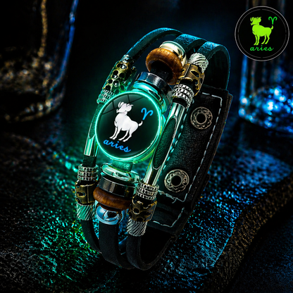 💥Buy 1 Get 1 FREE — Zodiac Guardian | Glow-in-the-Dark Leather Bracelet