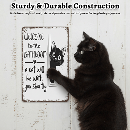 Funny Metal Tin Welcome Cat Sign For Bathroom