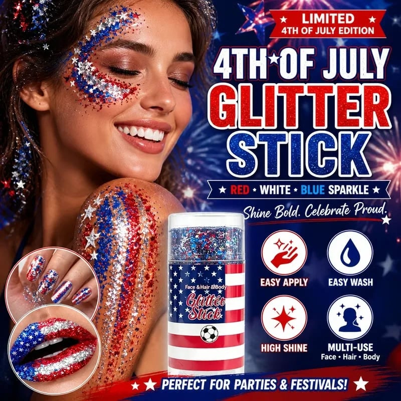 🎁Buy 1 Get 1 FREE🦅4th of July Glitter Stick✨🔔 Red, White & Blue Body & Hair Sparkle