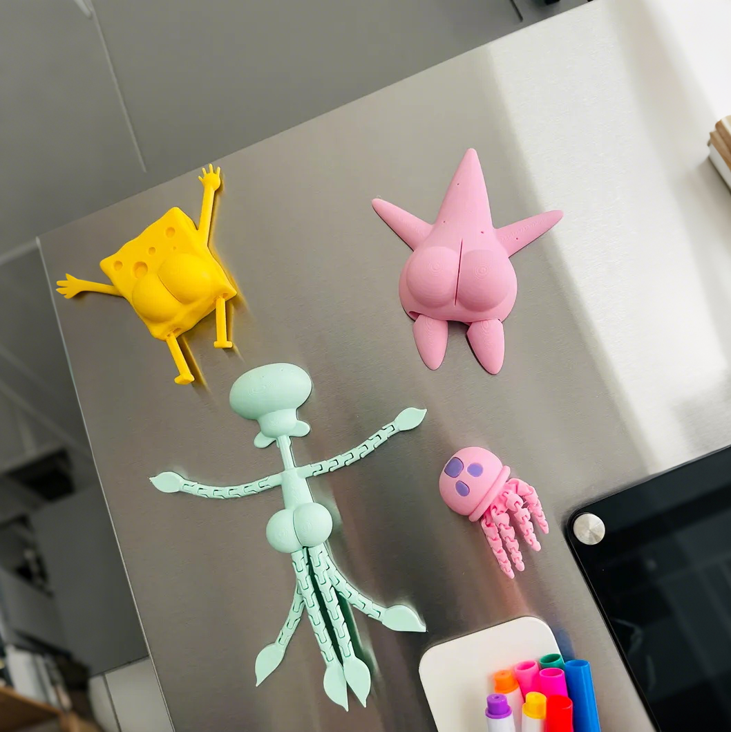 🍍 3D Printed Sponge Baby Series Magnetic Fridge Magnets🐙