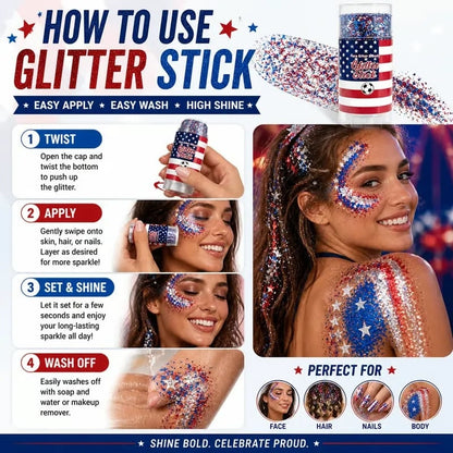 🎁Buy 1 Get 1 FREE🦅4th of July Glitter Stick✨🔔 Red, White & Blue Body & Hair Sparkle