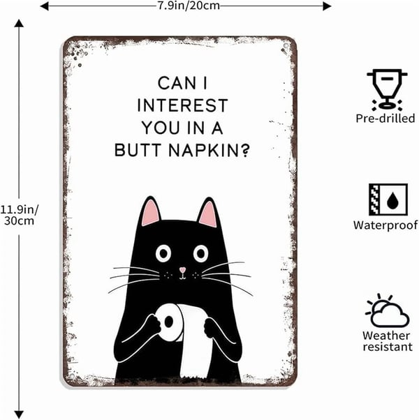Funny Metal Tin Welcome Cat Sign For Bathroom