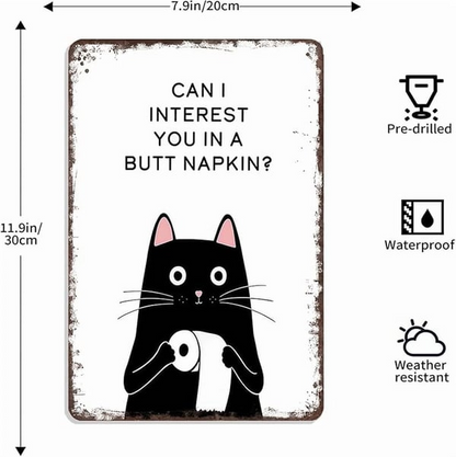 Funny Metal Tin Welcome Cat Sign For Bathroom