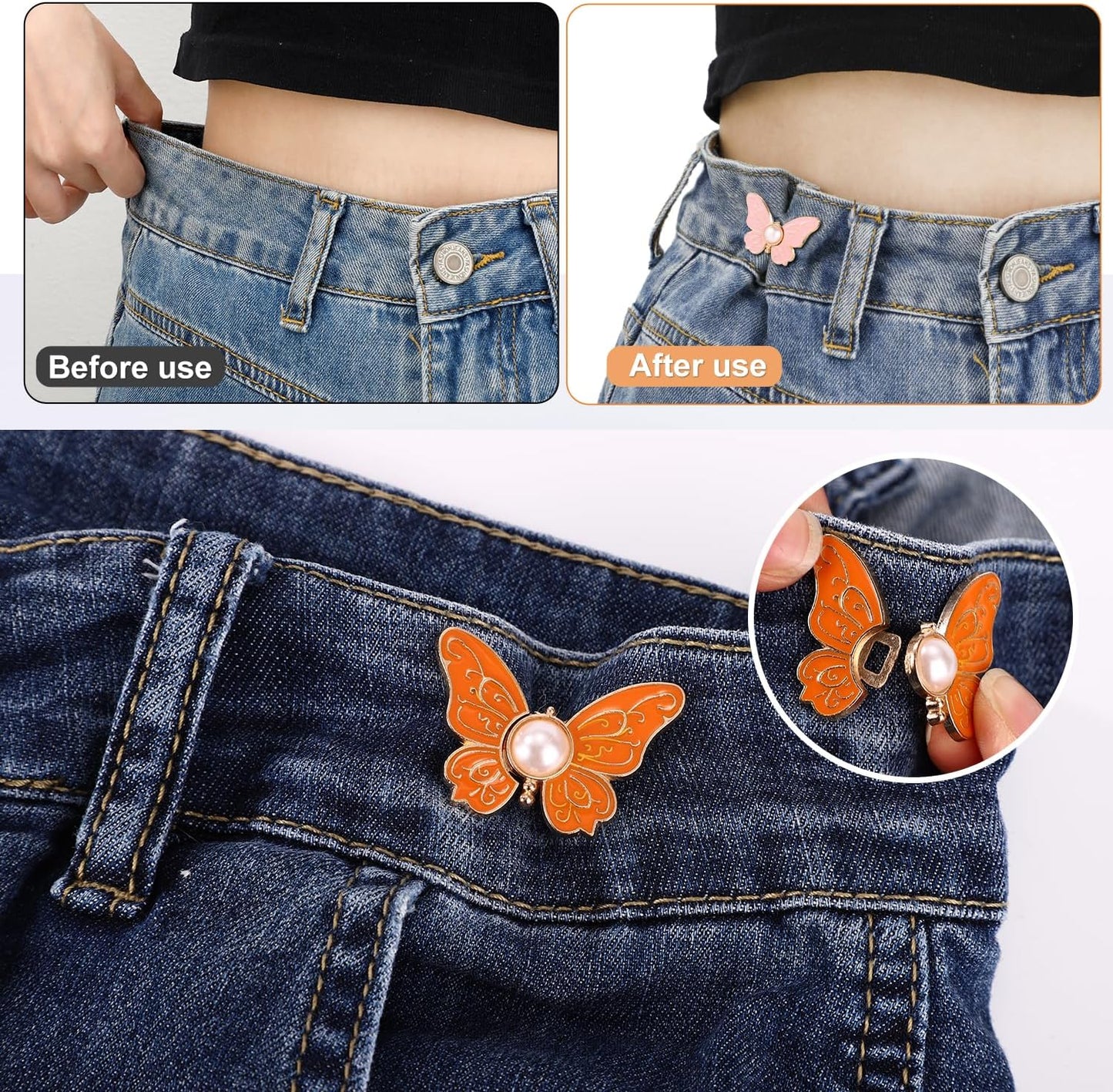 Fix Loose Waistbands in Seconds 🦋 8PCS No-Sew Butterfly Waist Tightener Set