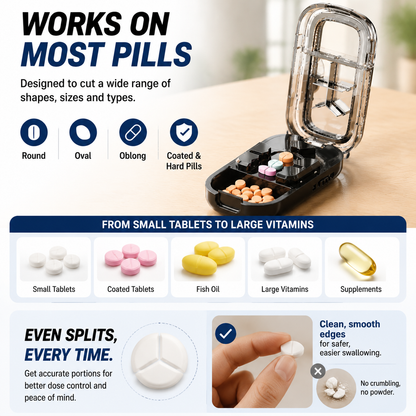 💊 3-In-1 Pill Cutter With Storage Case – Precision Tablet Splitter.