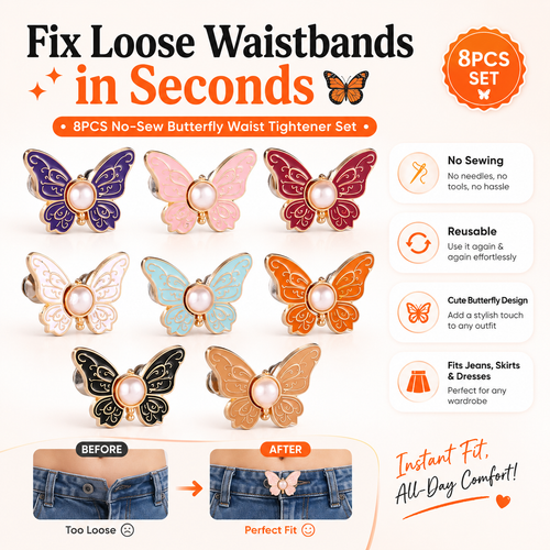 Fix Loose Waistbands in Seconds 🦋 8PCS No-Sew Butterfly Waist Tightener Set