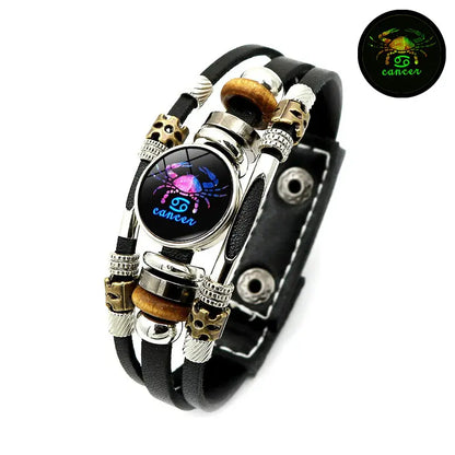 Dark 12 Leather Zodiac Bracelet for Men and Women